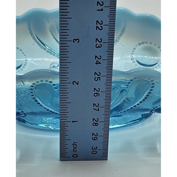 Beautiful Vintage Jefferson Glass Jewel & Fan Blue Opalescent 8.75" Pickle Dish - Picture 7 of 16